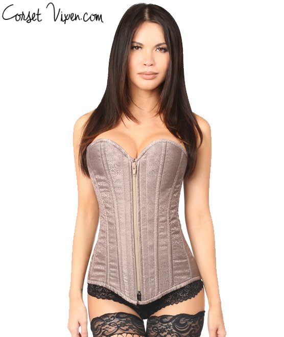 Gunmetal Brocade Steel Boned Corset