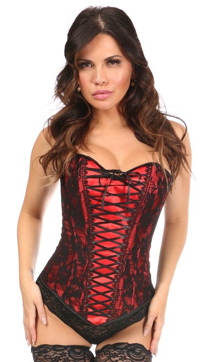 Lavish Red Lace-Up Overbust Corset w/Black Lace