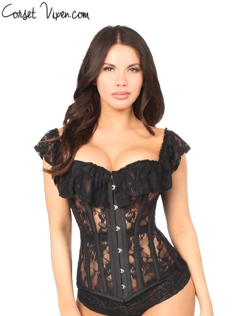 Top Drawer Black Sheer Lace Steel Boned Corset