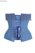 Top Drawer Blue Denim Steel Boned Overbust Corset w/Fringe