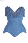 Top Drawer Blue Denim Steel Boned Overbust Corset w/Fringe