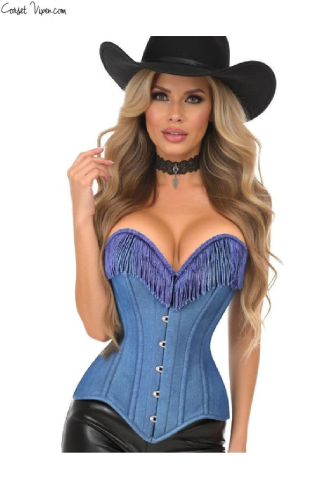 Top Drawer Blue Denim Steel Boned Overbust Corset w/Fringe