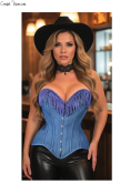 Top Drawer Blue Denim Steel Boned Overbust Corset w/Fringe