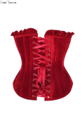 Top Drawer Dark Red Velvet Lace-Up Steel Boned Overbust Corset