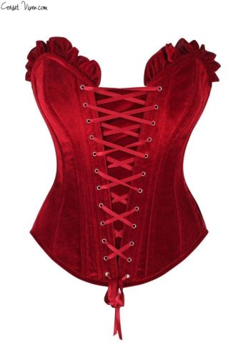 Top Drawer Dark Red Velvet Lace-Up Steel Boned Overbust Corset