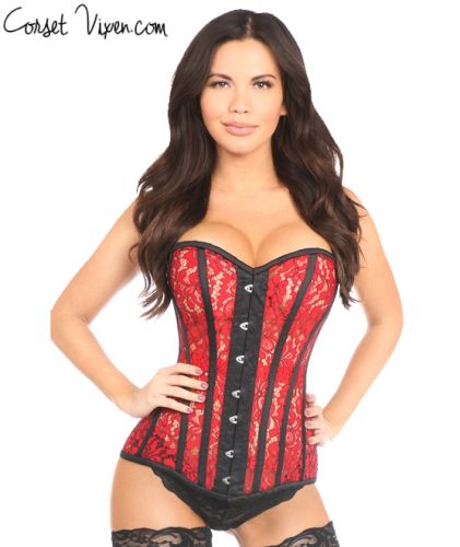 Sheer Red Lace Steel Boned Corset
