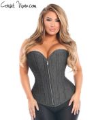 Zipper Denim Black Steel Boned Overbust Corset