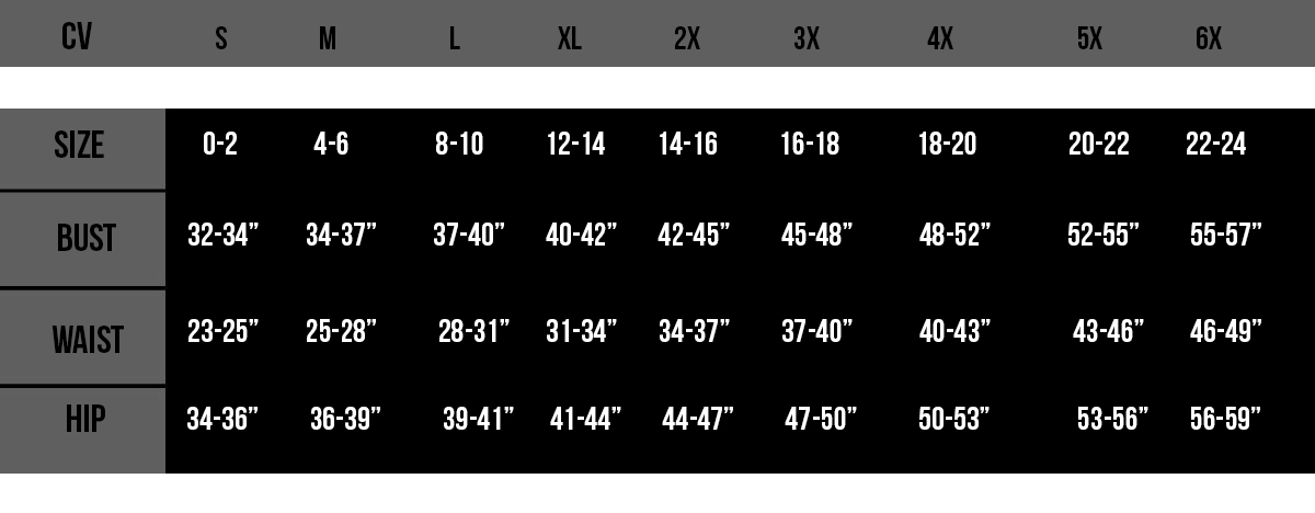 Top Drawer Corset Sizing Chart