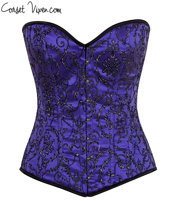Embroidered Steel Boned Corset (Color: B G: Blue)