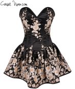 Elegant Floral Embroidered Steel Boned Short Corset Dress