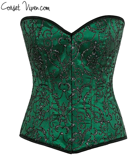 Embroidered Steel Boned Corset (Color: B G: Green)